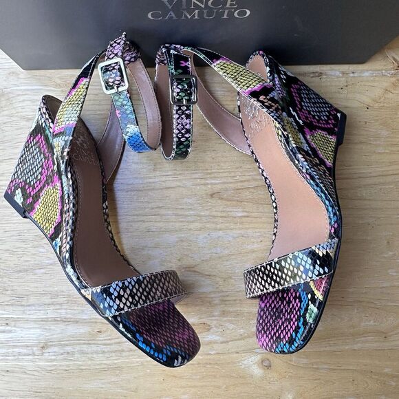 Vincent Camuto Gallanna Wedge Sandals Leather Size 6 Multicolor Snake Print NWB - Picture 4 of 10